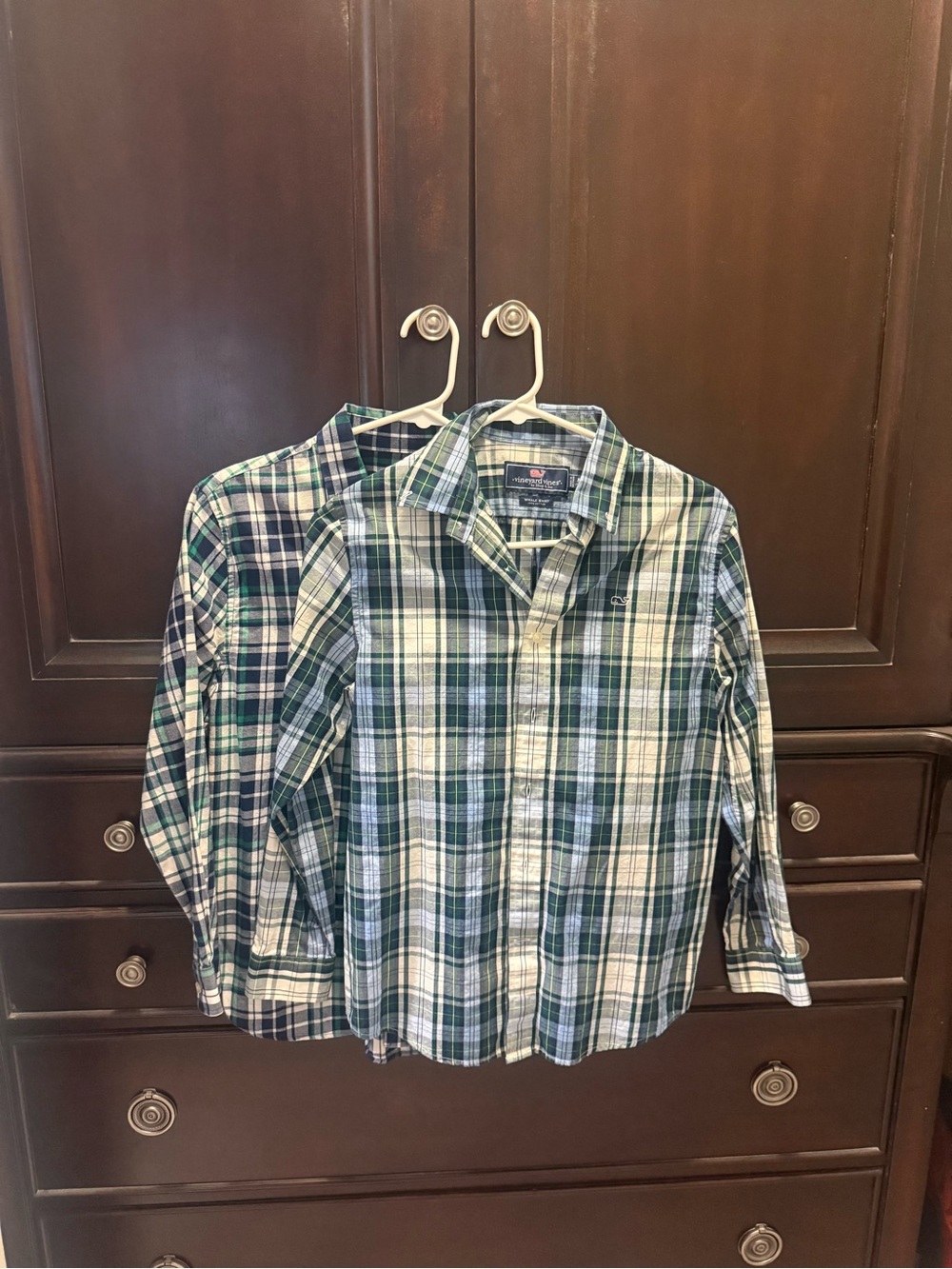 Two Vineyard Vines Boys Green Plaid Button-Up Shirts